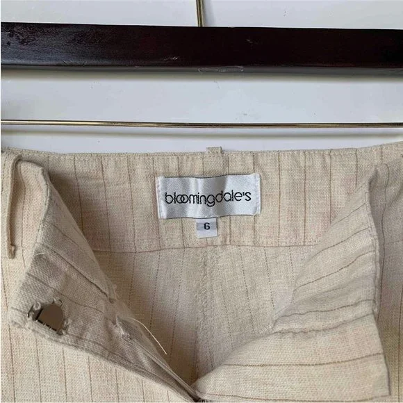 Bloomingdales pleated wide leg pinstripe cream linen pants trousers - size 6